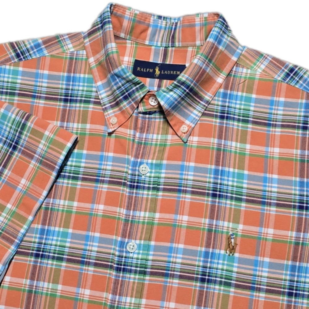 Polo Ralph Lauren Oxford Classic Fit Bright Plaid Shirt Mens L Flesh Pony‎